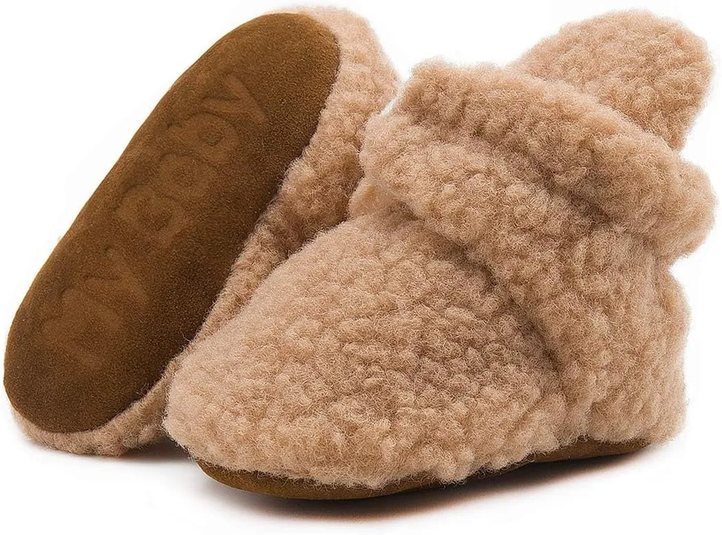 KIDSUN Newborn Infant Baby Boys Girls Fleece Booties Stay On Socks Soft Shoes Non Skid Winter Warm Christmas Slippers