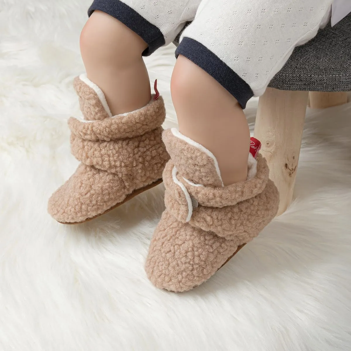 KIDSUN Newborn Infant Baby Boys Girls Fleece Booties Stay On Socks Soft Shoes Non Skid Winter Warm Christmas Slippers