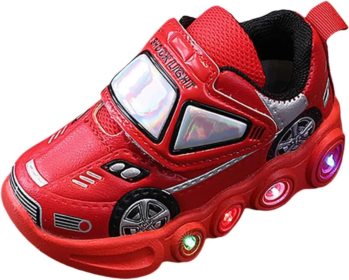 Light Up Toddler Boys Shoes Car Pattern Luminous Sport Sneaker, Little Fashion Cute Soft Sole School Athletic Shoes