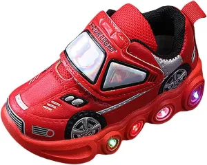 Light Up Toddler Boys Shoes Car Pattern Luminous Sport Sneaker, Little Fashion Cute Soft Sole School Athletic Shoes