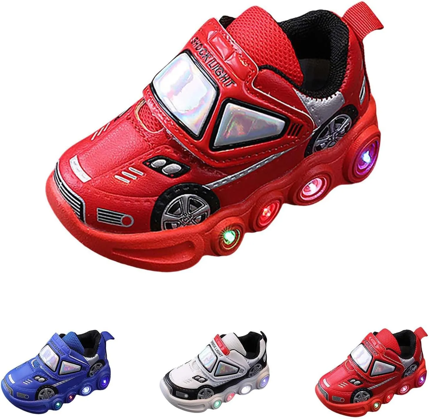 Light Up Toddler Boys Shoes Car Pattern Luminous Sport Sneaker, Little Fashion Cute Soft Sole School Athletic Shoes