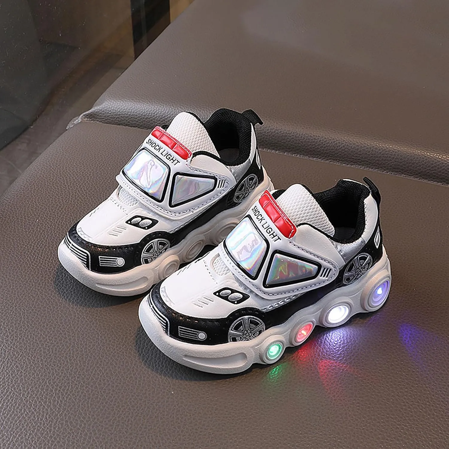 Light Up Toddler Boys Shoes Car Pattern Luminous Sport Sneaker, Little Fashion Cute Soft Sole School Shoes Size Kid