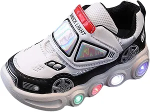 Light Up Toddler Boys Shoes Car Pattern Luminous Sport Sneaker, Little Fashion Cute Soft Sole School Shoes Size Kid