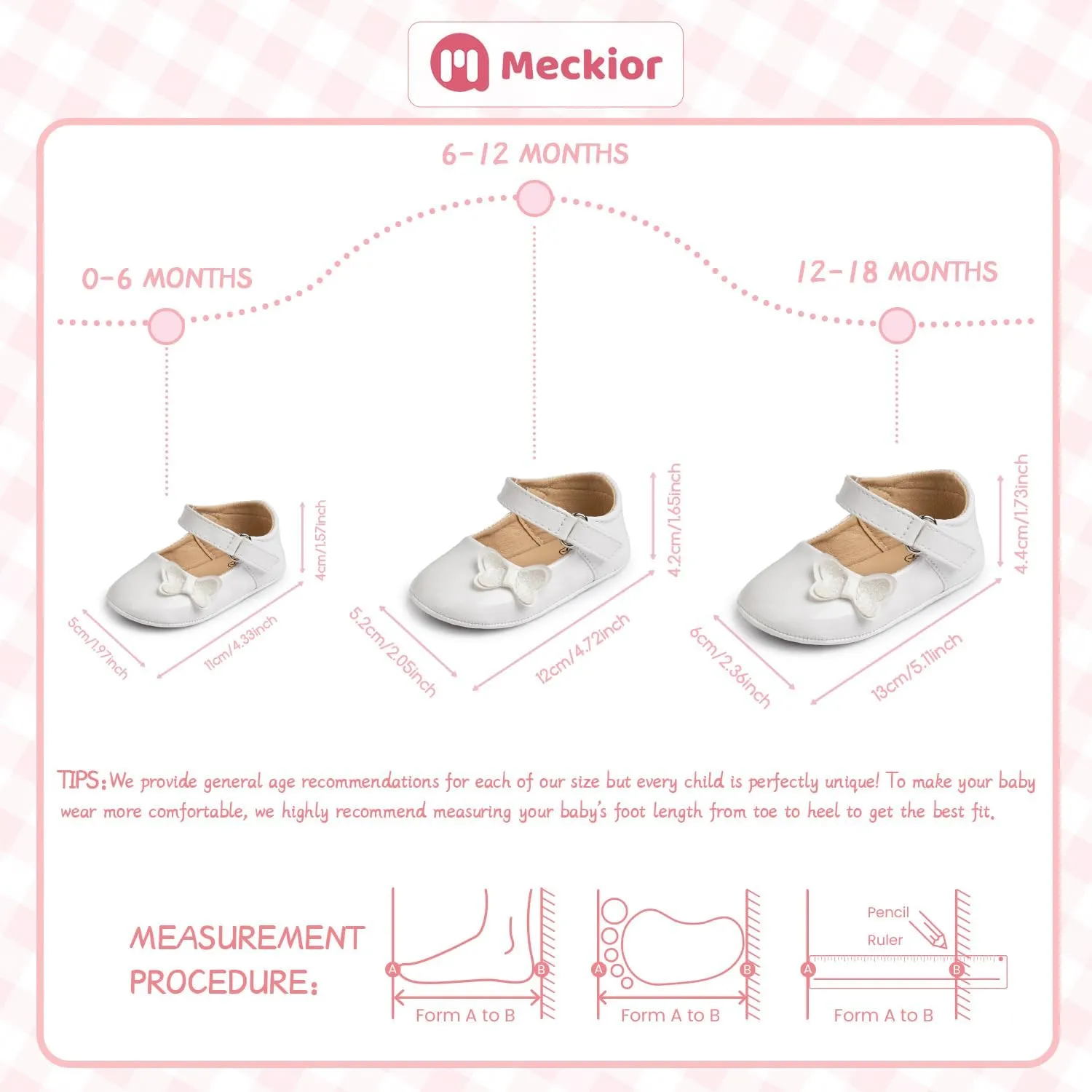 Meckior Infant Baby Girls Soft Sole Bowknot Princess Wedding Dress Mary Jane Flats Prewalker Newborn Light Baby Sneaker Shoes