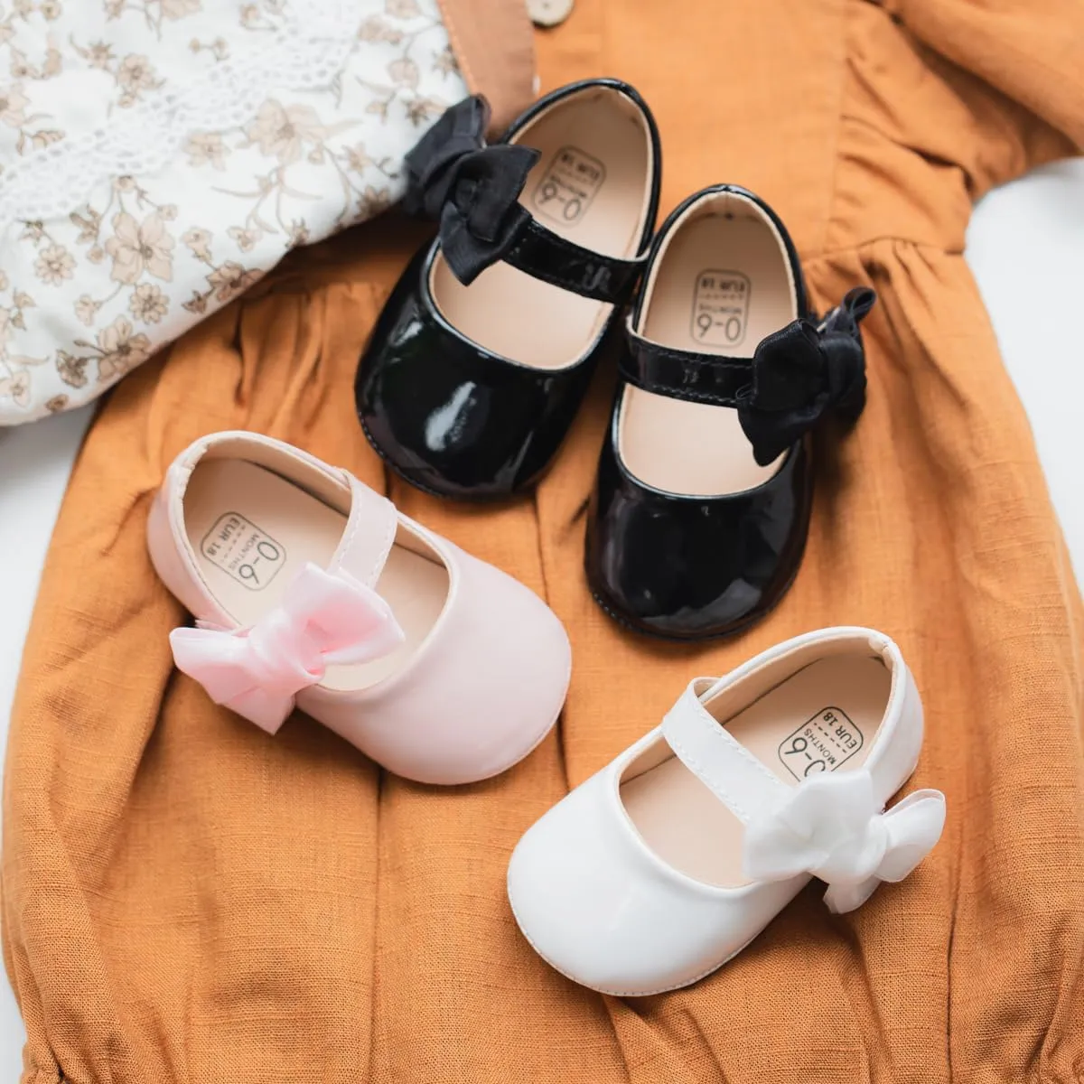 Meckior Infant Baby Girls Soft Sole Bowknot Princess Wedding Dress Mary Jane Flats Prewalker Newborn Light Baby Sneaker Shoes