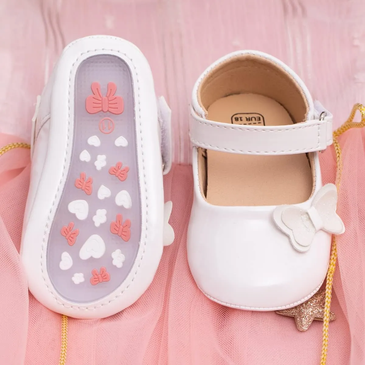 Meckior Infant Baby Girls Soft Sole Bowknot Princess Wedding Dress Mary Jane Flats Prewalker Newborn Light Baby Sneaker Shoes