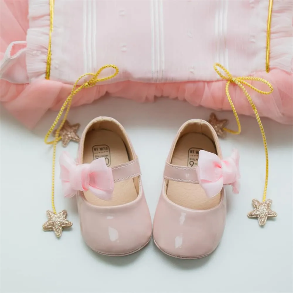 Meckior Infant Baby Girls Soft Sole Bowknot Princess Wedding Dress Mary Jane Flats Prewalker Newborn Light Baby Sneaker Shoes