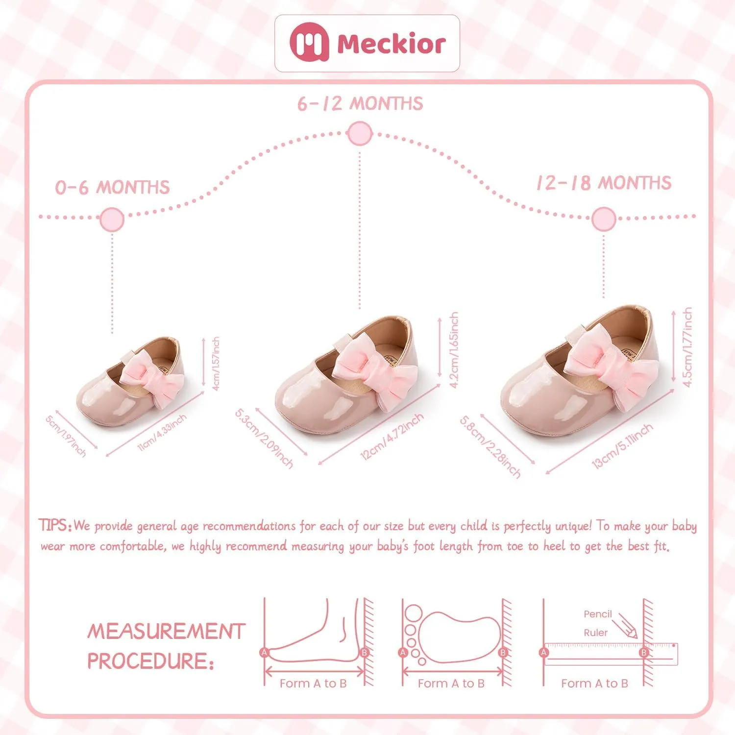 Meckior Infant Baby Girls Soft Sole Bowknot Princess Wedding Dress Mary Jane Flats Prewalker Newborn Light Baby Sneaker Shoes