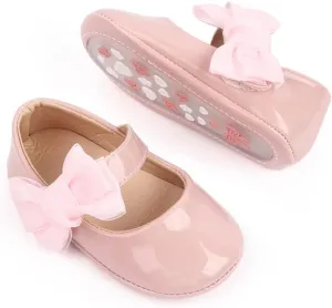Meckior Infant Baby Girls Soft Sole Bowknot Princess Wedding Dress Mary Jane Flats Prewalker Newborn Light Baby Sneaker Shoes
