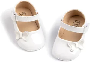 Meckior Infant Baby Girls Soft Sole Bowknot Princess Wedding Dress Mary Jane Flats Prewalker Newborn Light Baby Sneaker Shoes