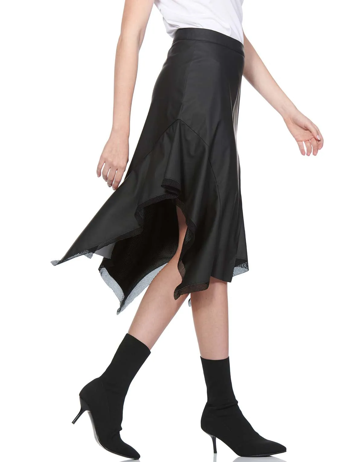 Mesh Trim Asymmetric A-line Skirt