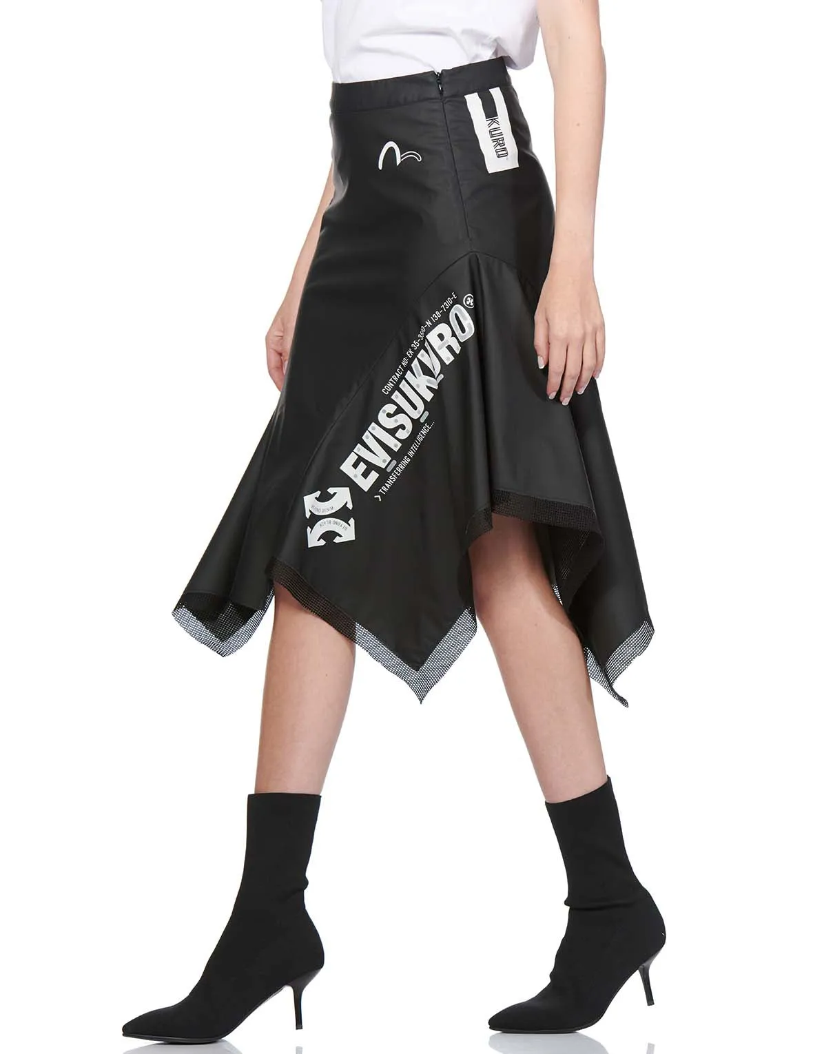 Mesh Trim Asymmetric A-line Skirt