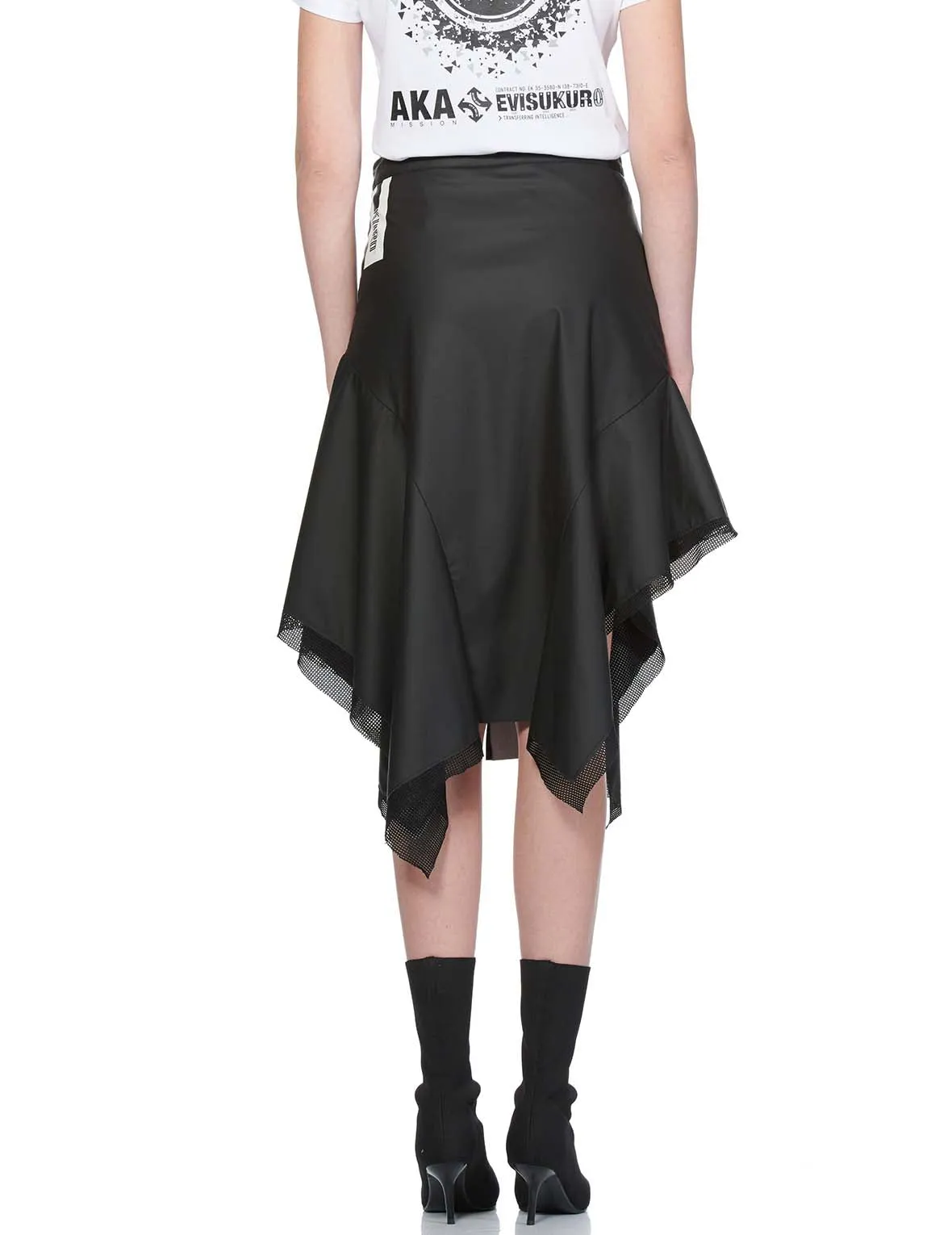 Mesh Trim Asymmetric A-line Skirt