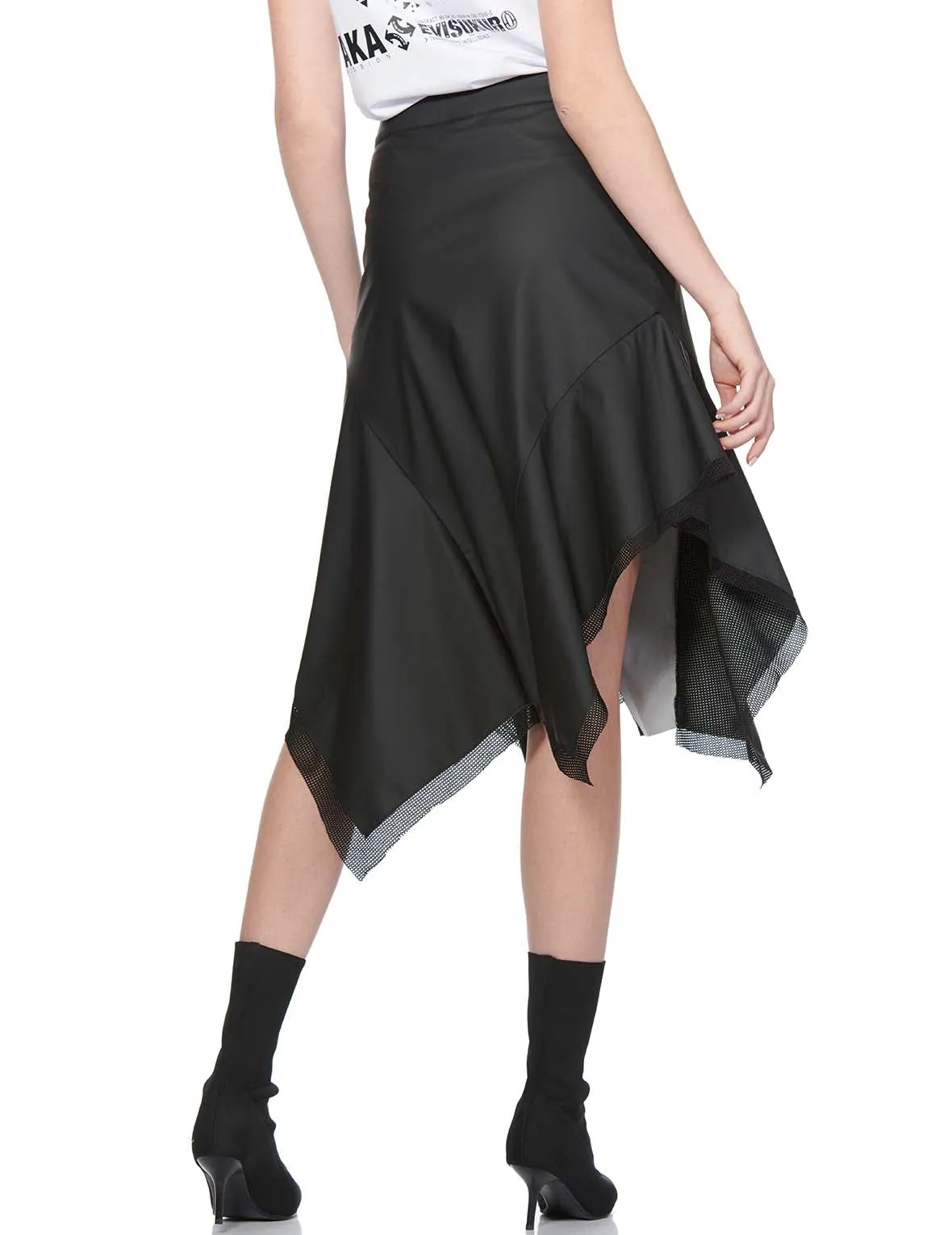 Mesh Trim Asymmetric A-line Skirt