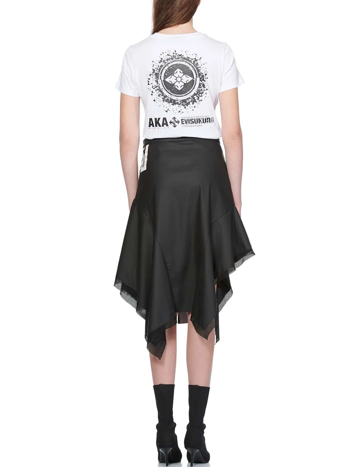 Mesh Trim Asymmetric A-line Skirt