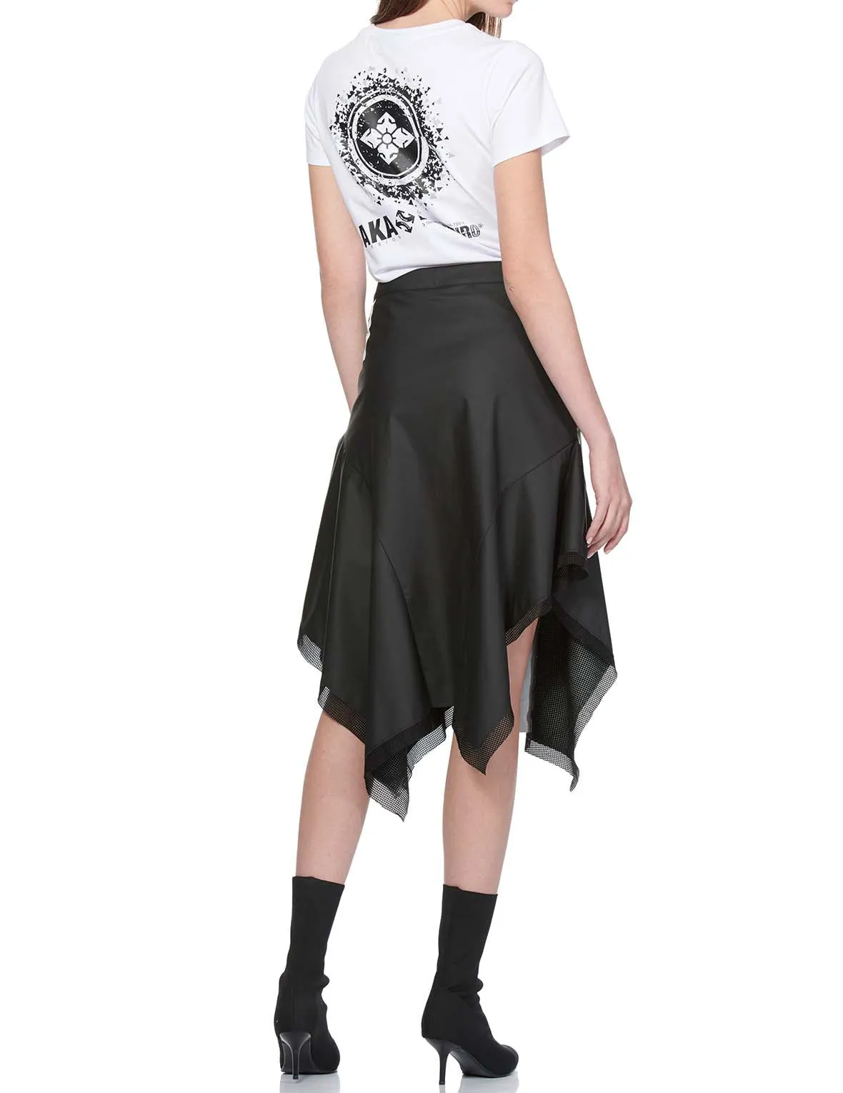 Mesh Trim Asymmetric A-line Skirt