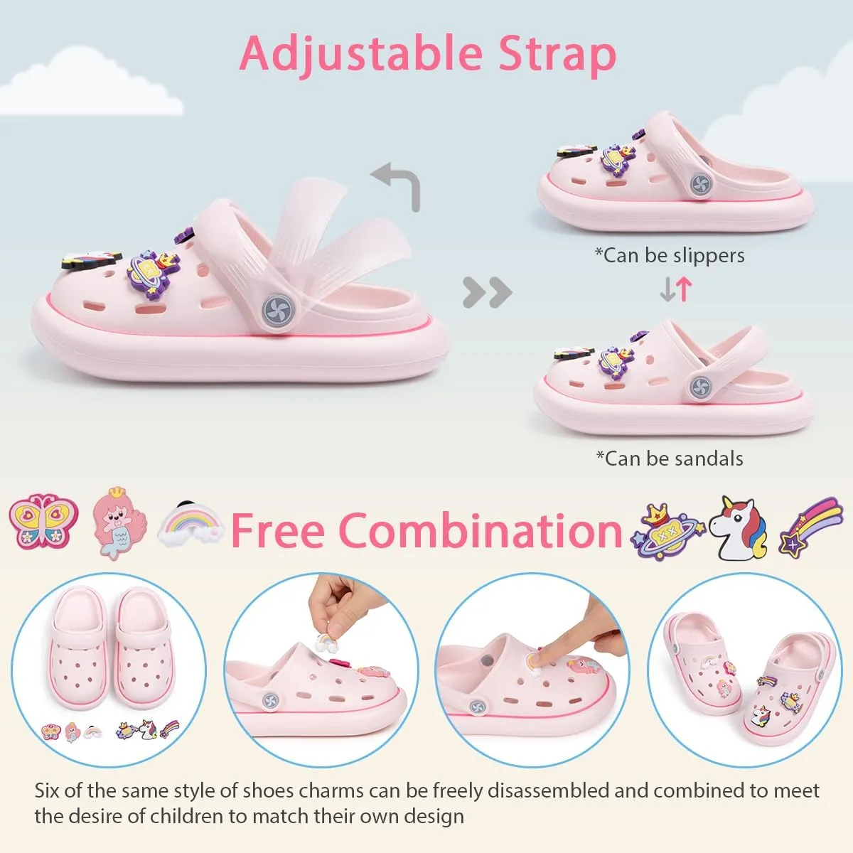 Miamooi Kids Girls Boys Clogs Garden Clogs Toddler Cartoon Slides Sandals Slip-on Water Shoes Indoor Outdoor Waterproof Beach Pool Slippers