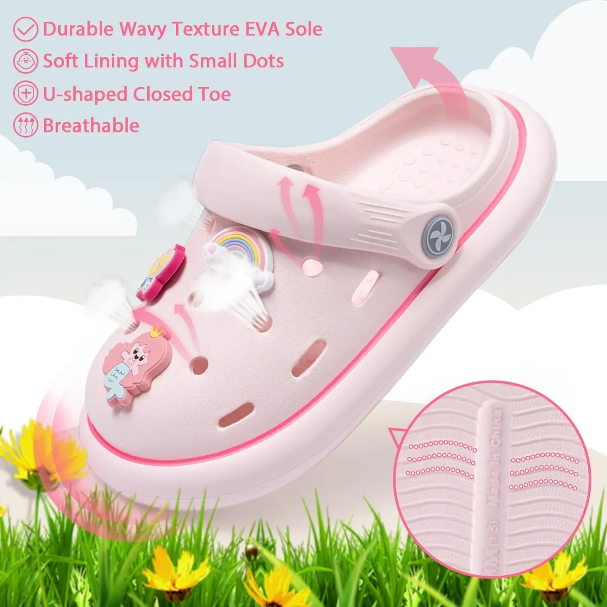 Miamooi Kids Girls Boys Clogs Garden Clogs Toddler Cartoon Slides Sandals Slip-on Water Shoes Indoor Outdoor Waterproof Beach Pool Slippers