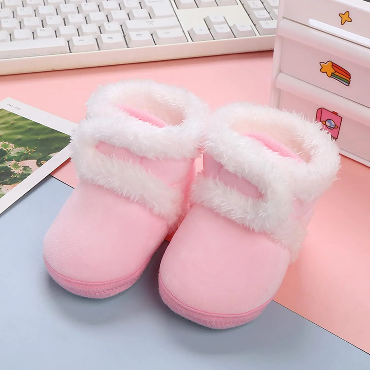 Newborn Baby Cozy Fleece Booties with Grippers Winter Slippers Socks Soft Sole Stay On Infant First Walker Shoes