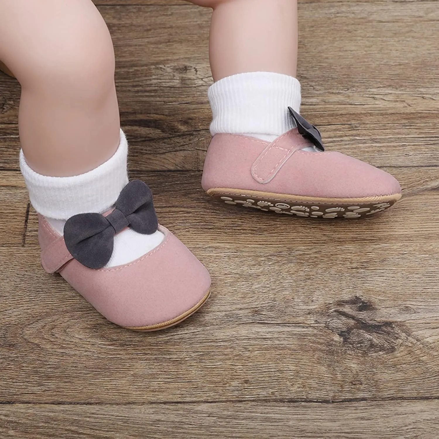 Newborn Baby Girls Mary Jane Flats with Bownot Non Slip Soft Sole Infant Princess First Walkers Wedding Dress Shoes