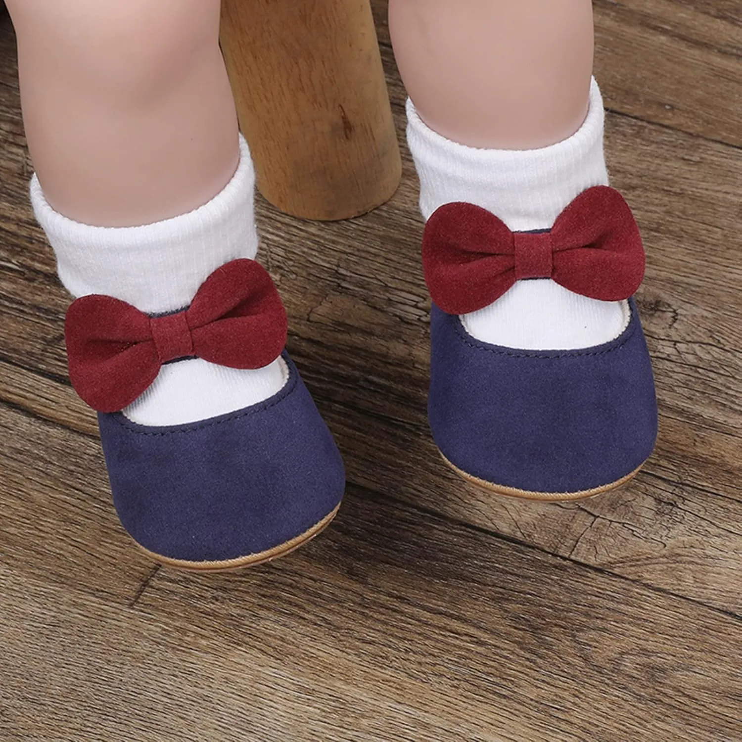Newborn Baby Girls Mary Jane Flats with Bownot Non Slip Soft Sole Infant Princess First Walkers Wedding Dress Shoes
