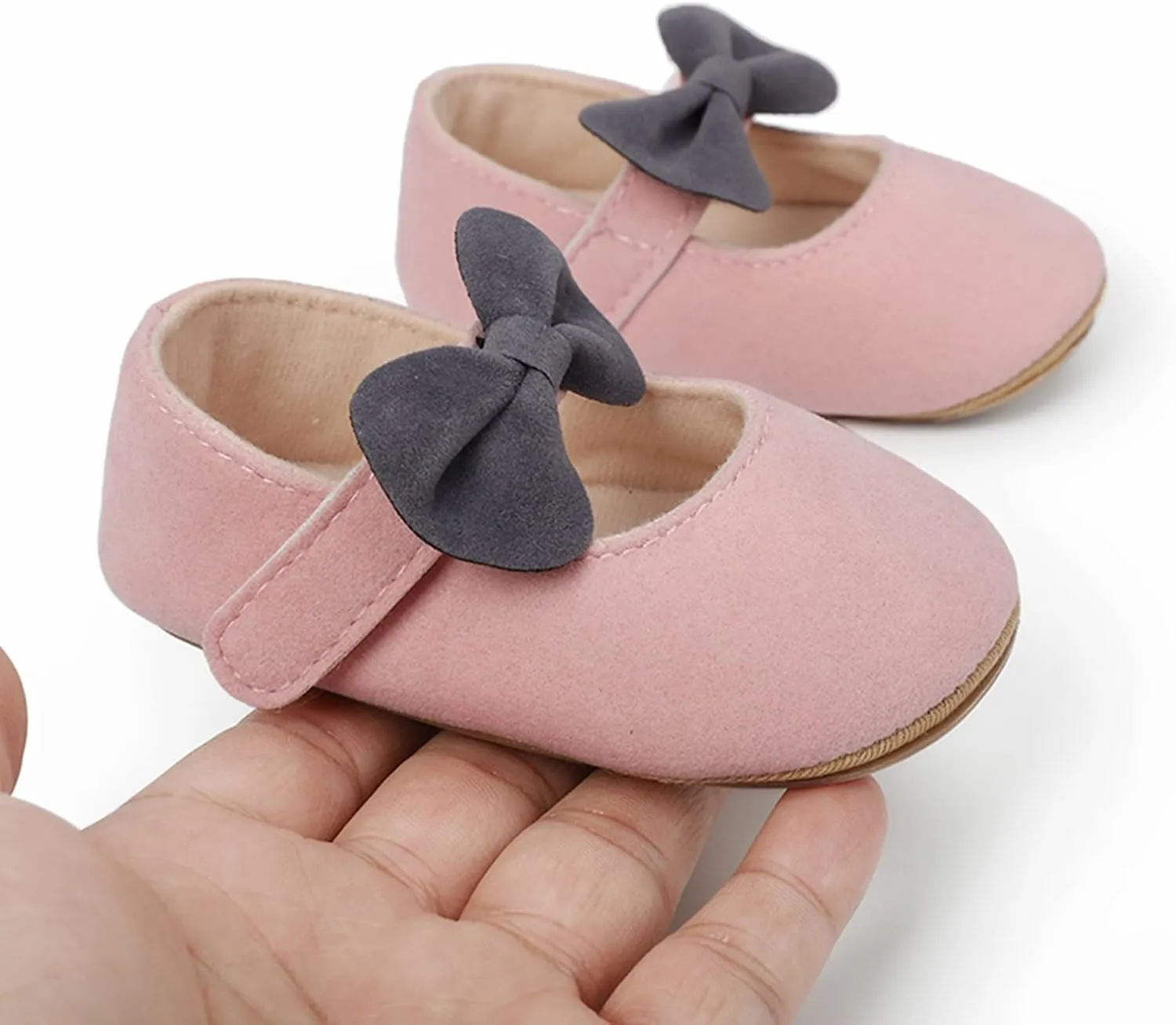 Newborn Baby Girls Mary Jane Flats with Bownot Non Slip Soft Sole Infant Princess First Walkers Wedding Dress Shoes