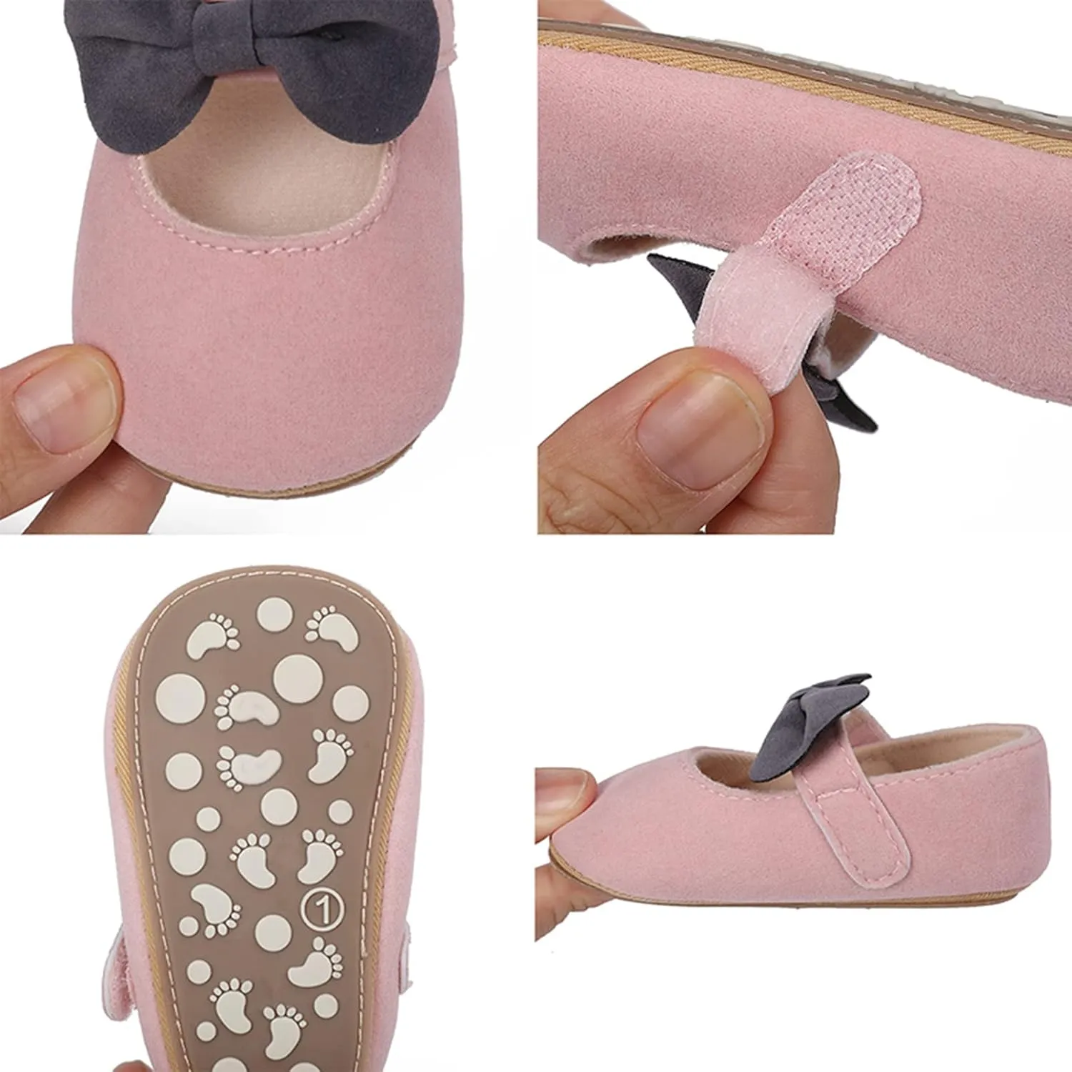 Newborn Baby Girls Mary Jane Flats with Bownot Non Slip Soft Sole Infant Princess First Walkers Wedding Dress Shoes