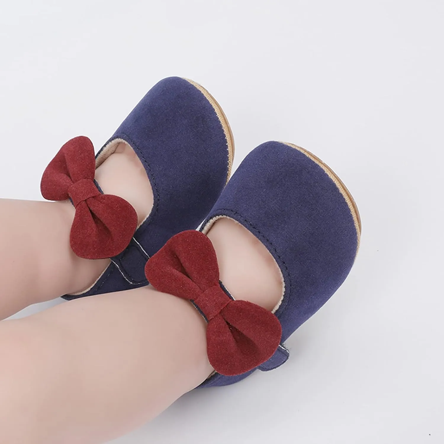 Newborn Baby Girls Mary Jane Flats with Bownot Non Slip Soft Sole Infant Princess First Walkers Wedding Dress Shoes