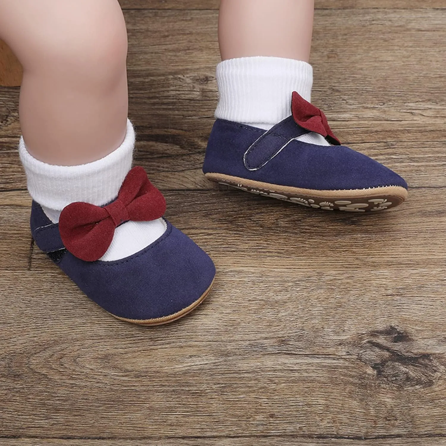 Newborn Baby Girls Mary Jane Flats with Bownot Non Slip Soft Sole Infant Princess First Walkers Wedding Dress Shoes