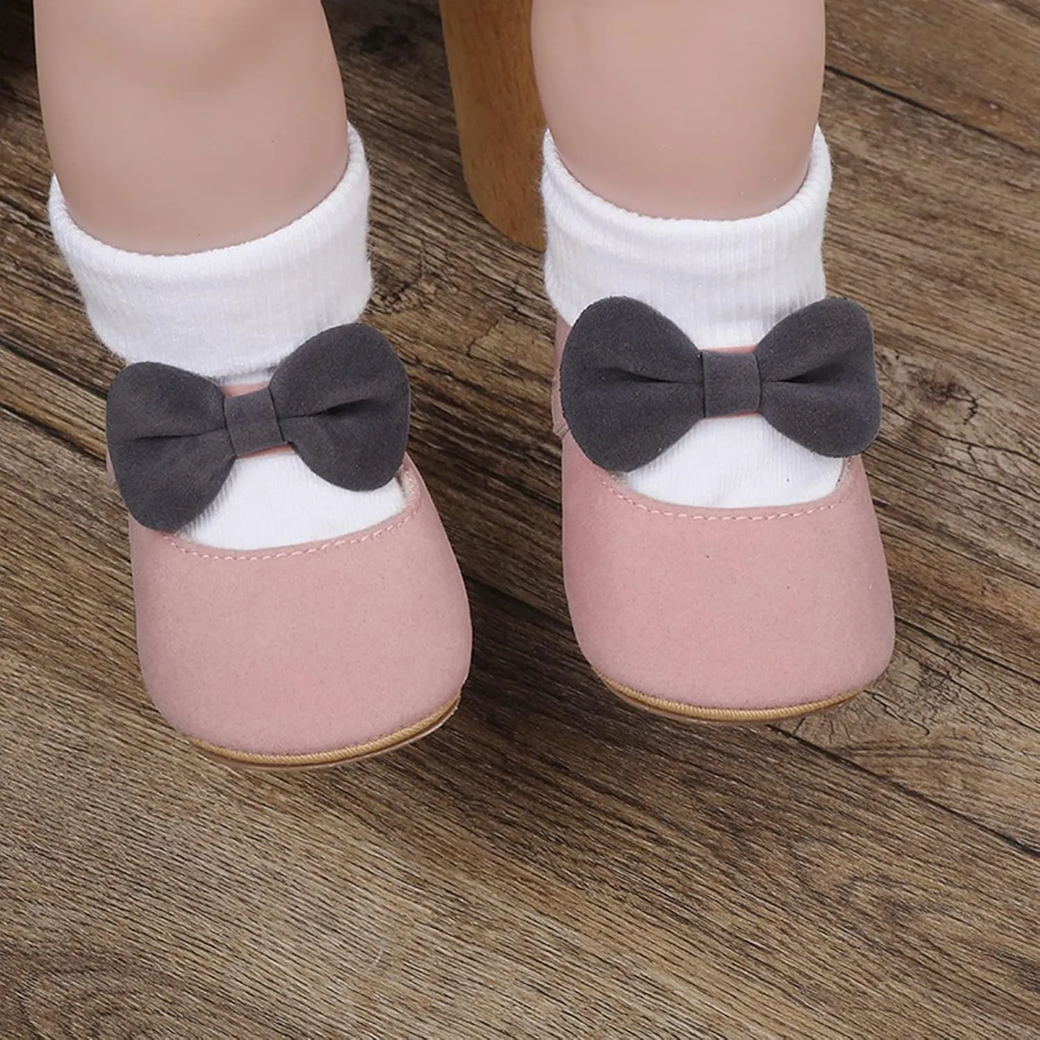 Newborn Baby Girls Mary Jane Flats with Bownot Non Slip Soft Sole Infant Princess First Walkers Wedding Dress Shoes