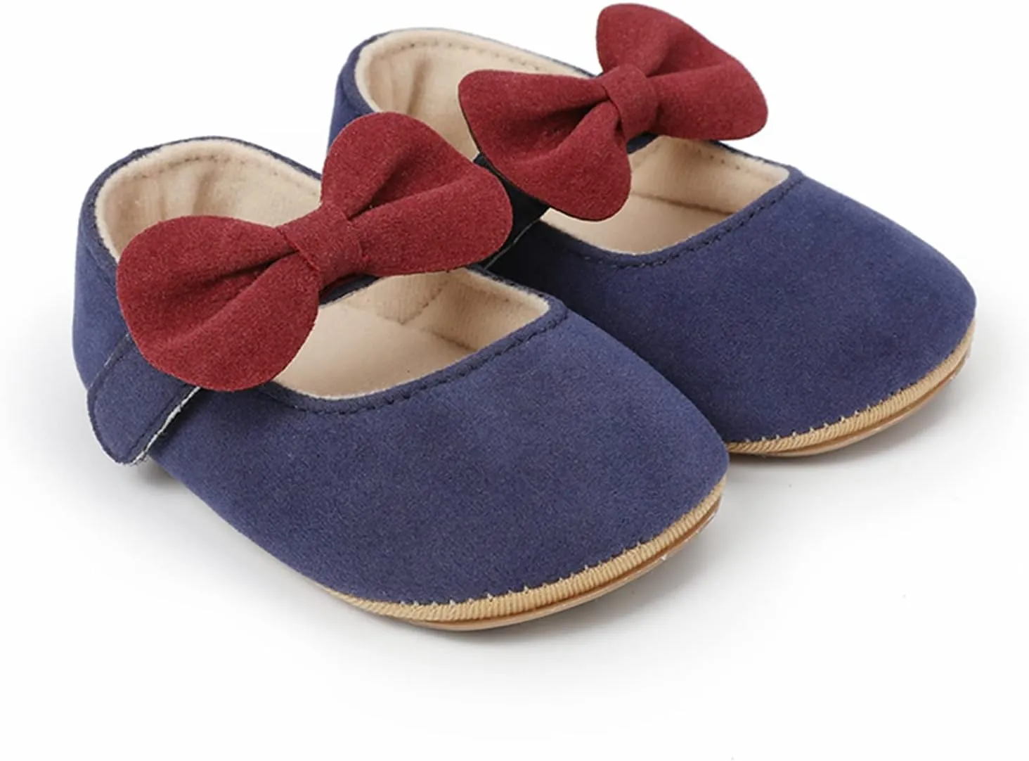 Newborn Baby Girls Mary Jane Flats with Bownot Non Slip Soft Sole Infant Princess First Walkers Wedding Dress Shoes