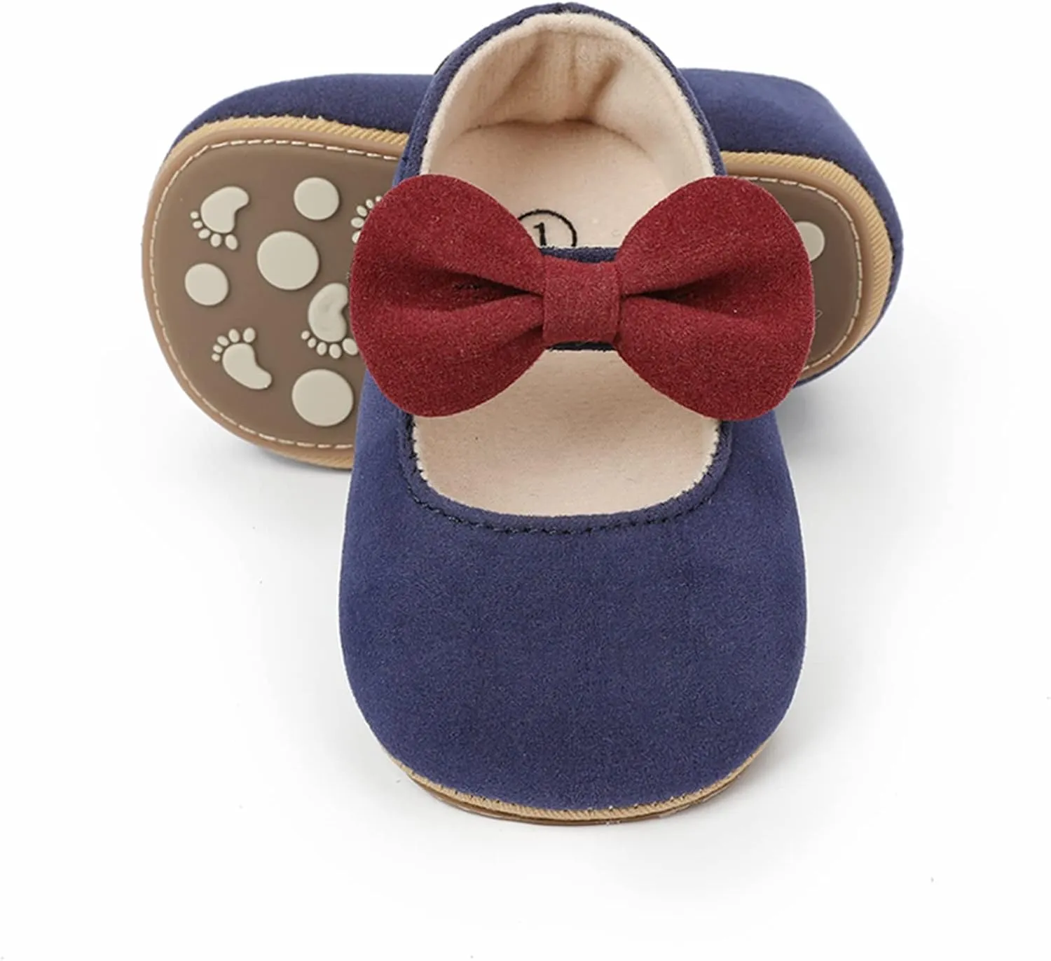 Newborn Baby Girls Mary Jane Flats with Bownot Non Slip Soft Sole Infant Princess First Walkers Wedding Dress Shoes