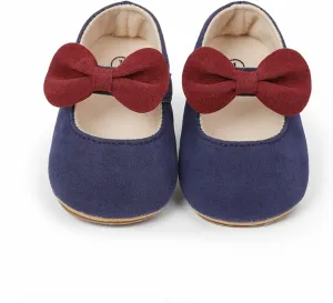 Newborn Baby Girls Mary Jane Flats with Bownot Non Slip Soft Sole Infant Princess First Walkers Wedding Dress Shoes