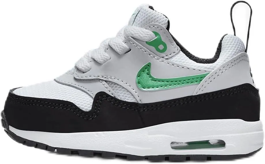 Nike Air Max 1 EasyOn Baby/Toddler Shoes (DZ3309-108, White/Pure Platinum/Black/Stadium Green) Size 6