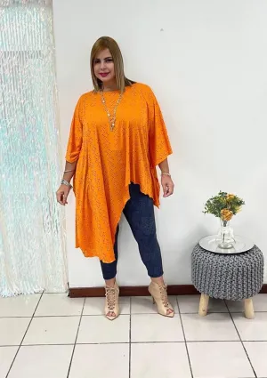Plus Asymmetric orange blouse By: Zoraya Design