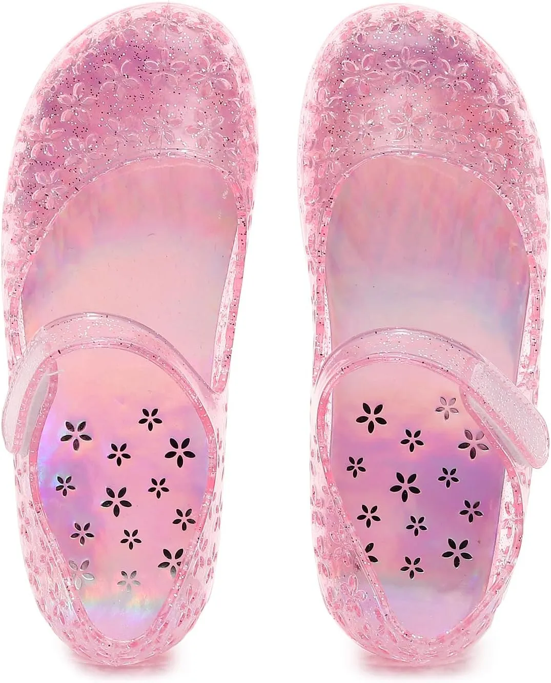 Princess Dress Sandals Jelly Shoes for Toddler Girls Size 8, Blue Bird Nest Layered Lines Mary Jane Flats Childrens Clear Glitter with Hollow-Carved