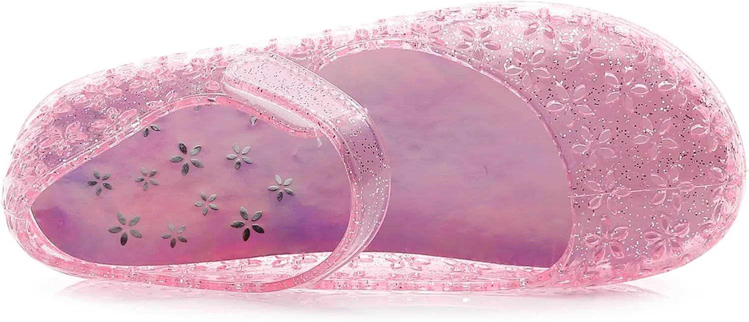 Princess Dress Sandals Jelly Shoes for Toddler Girls Size 8, Blue Bird Nest Layered Lines Mary Jane Flats Childrens Clear Glitter with Hollow-Carved
