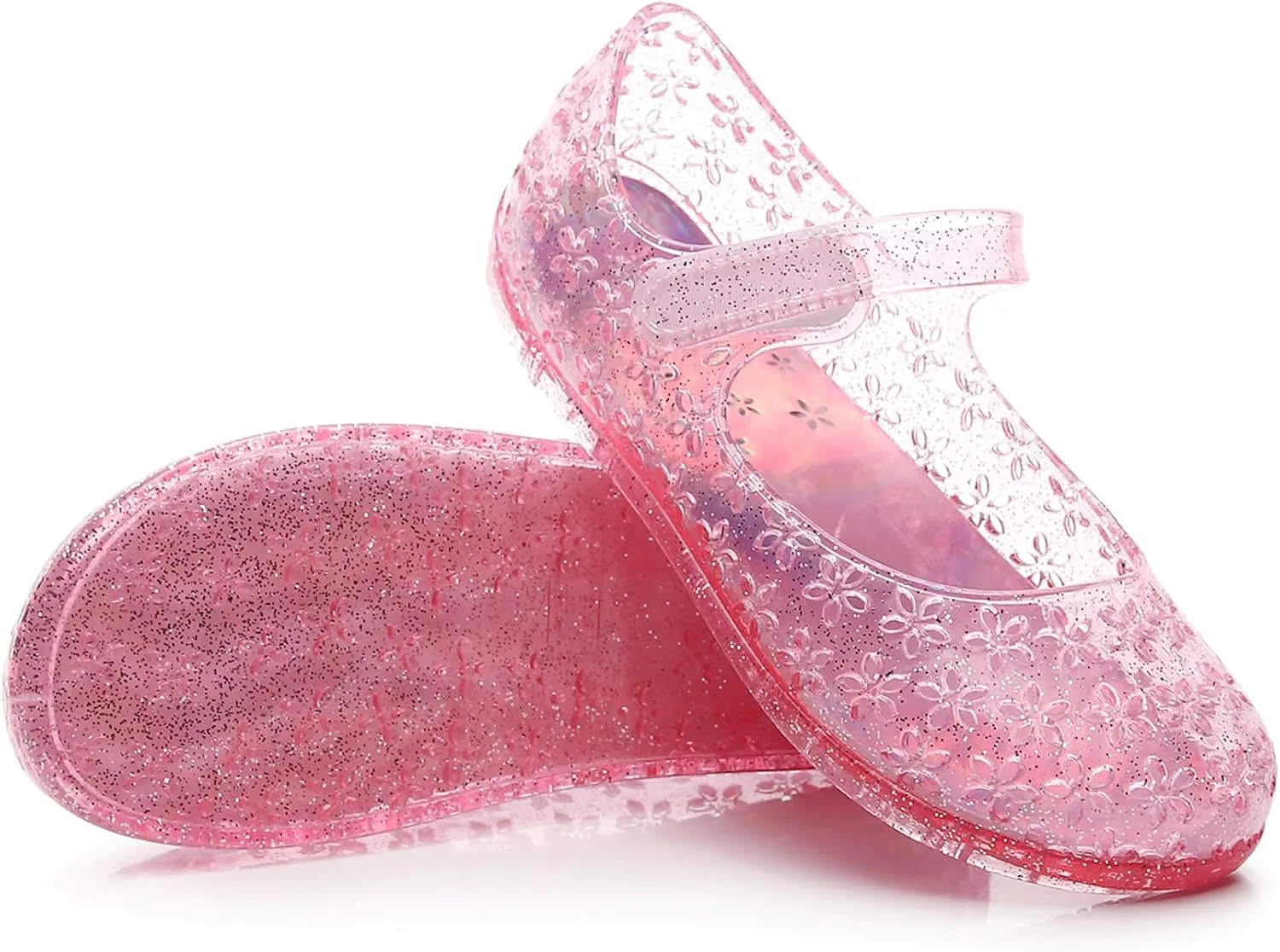 Princess Dress Sandals Jelly Shoes for Toddler Girls Size 8, Blue Bird Nest Layered Lines Mary Jane Flats Childrens Clear Glitter with Hollow-Carved