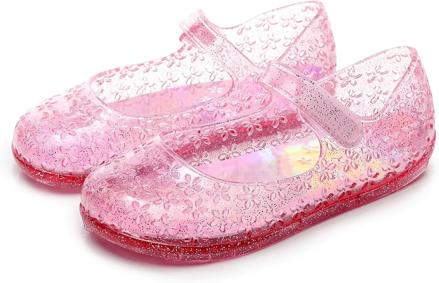 Princess Dress Sandals Jelly Shoes for Toddler Girls Size 8, Blue Bird Nest Layered Lines Mary Jane Flats Childrens Clear Glitter with Hollow-Carved