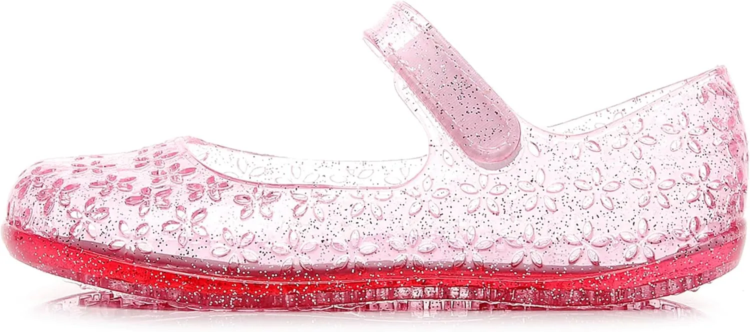 Princess Dress Sandals Jelly Shoes for Toddler Girls Size 8, Blue Bird Nest Layered Lines Mary Jane Flats Childrens Clear Glitter with Hollow-Carved