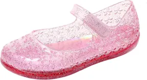 Princess Dress Sandals Jelly Shoes for Toddler Girls Size 8, Blue Bird Nest Layered Lines Mary Jane Flats Childrens Clear Glitter with Hollow-Carved