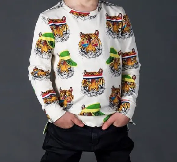 Rock Your Kid - Retro Tigers Long Sleeve Pullover in Cream