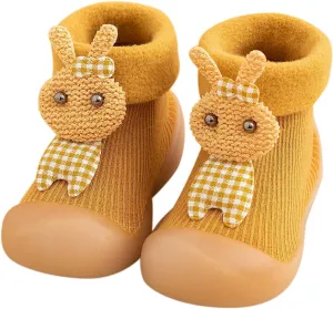 sfdgfhyf Boys Solid Color Shoes Kids Toddler Baby Girls Solid Warm Knit Soft Sole Rubber Shoes Socks Slippers (Yellow, 18-19)