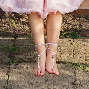 Simple Baby Girl Barefoot Sandals Foot Jewelry, Beach Wedding Shoes, Flower Girl Gift, First Birthday Shoes, Summer Christening Shoes, Baby Sandals (Baby size 5-10 White & Crystal)