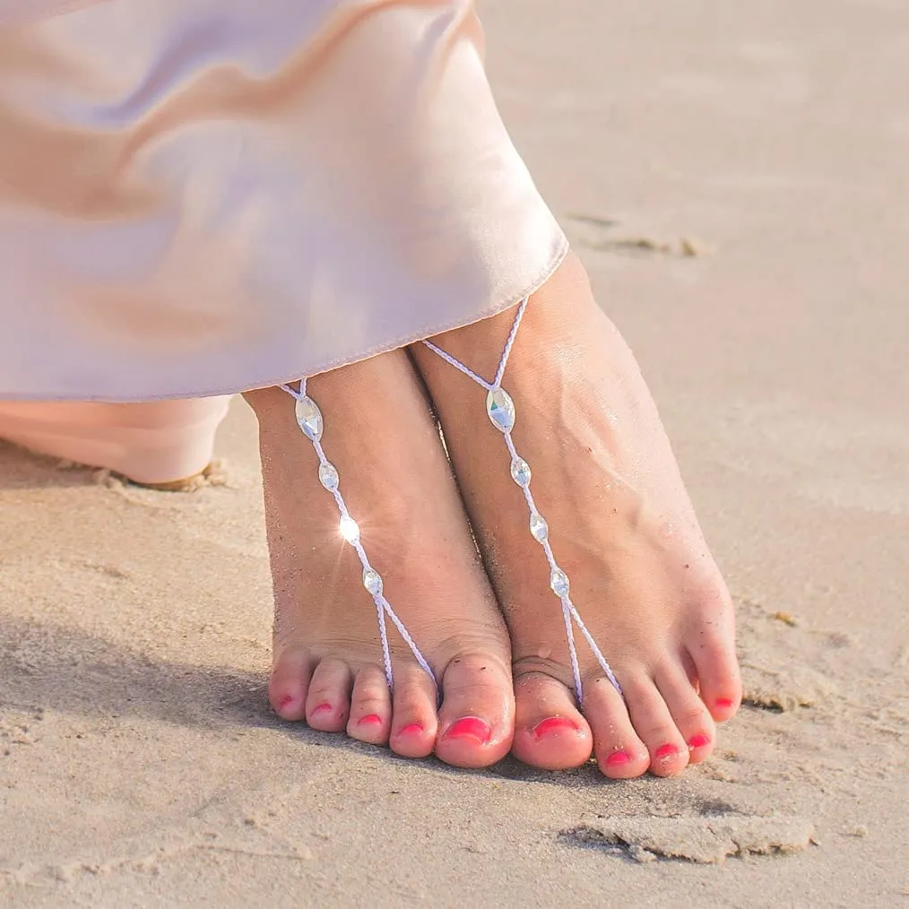 Simple Baby Girl Barefoot Sandals Foot Jewelry, Beach Wedding Shoes, Flower Girl Gift, First Birthday Shoes, Summer Christening Shoes, Baby Sandals (Baby size 5-10 White & Crystal)