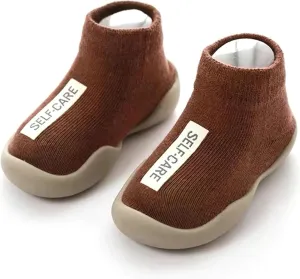 Simple Baby Toddler Sneakers Non-Slip Walking Shoes for Kids Boys and Girls, Stylish Indoor Outdoor Cotton Easy Pull-On Outerwear Shoes Socks with Logo