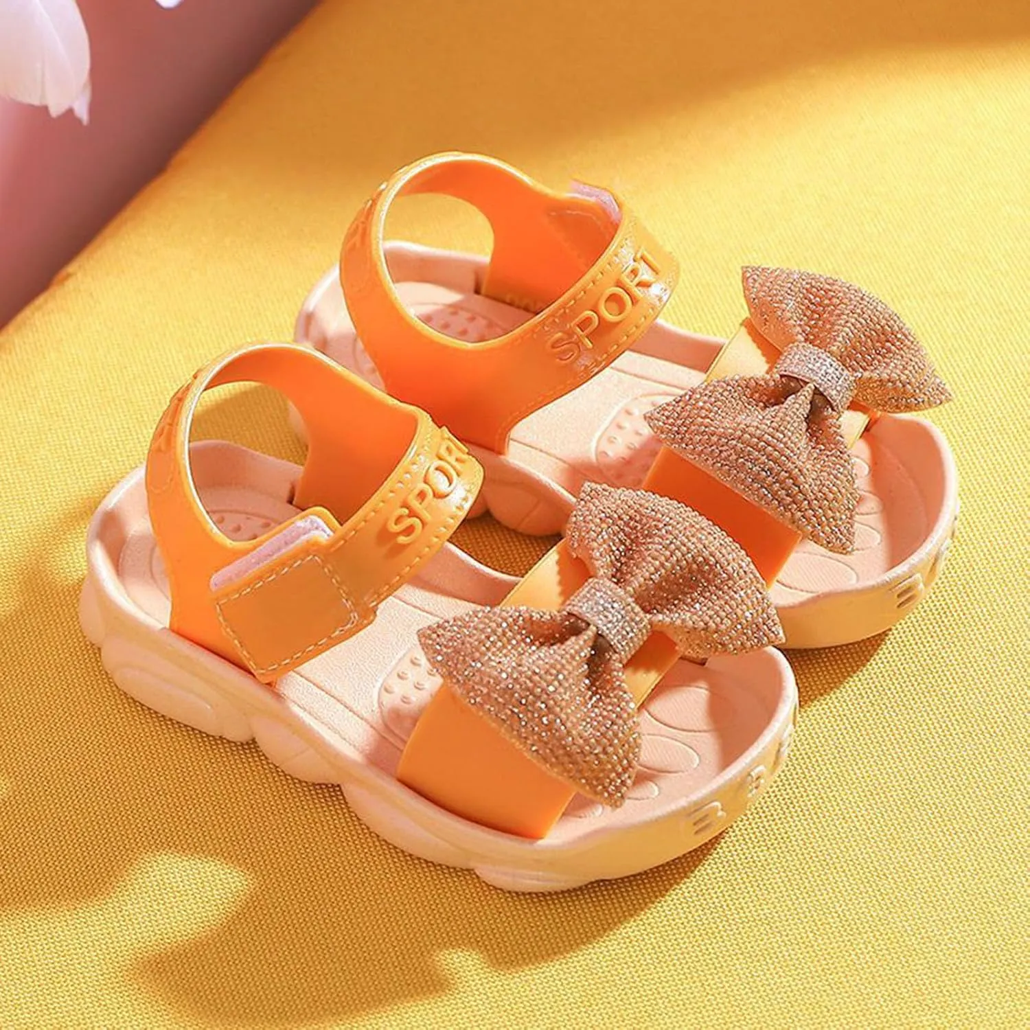 Slides Sandals for Kids Infant Girls Soild Bowknot Princress Shoes Soft Sole Non Slip First Jellies Shoes for Girls