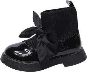 Snow Boots for Girls Kids Fashion Leather Short Boots Non Slip Breathable Boots Kid Snow Boots Girls Bowknot Shoes