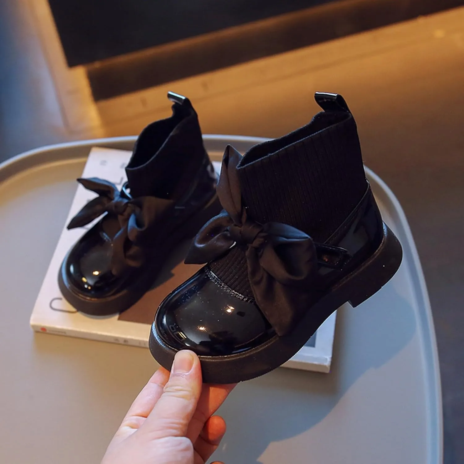 Snow Boots for Girls Kids Fashion Leather Short Boots Non Slip Breathable Boots Kid Snow Boots Girls Bowknot Shoes