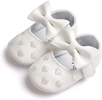 Soft Sole Leather Baby Shoes - Infant Baby Walking Shoes Non-Slip Rubber Sole Crib Shoes with Bowknot for 0-18M